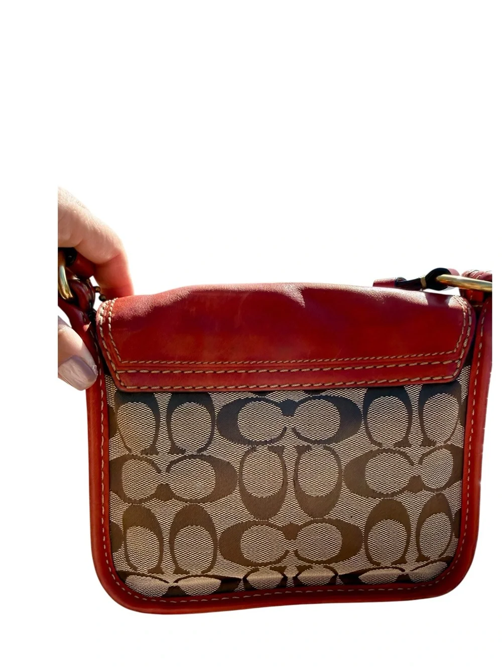 Vintage Y2K Coach Bleecker Legacy Flap Bag Signature Canvas Red Orange 11434